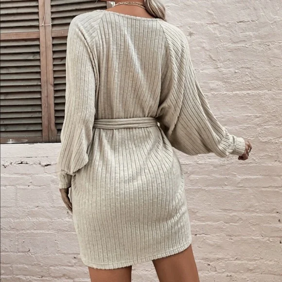 Comfy Relaxed Fit Long Sleeve Belted Tee Dress - Picture 9 of 13